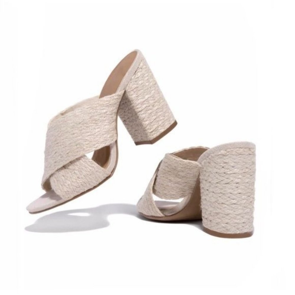 !! NEW !! Espadrille Block Heel Mules in Cream - Picture 6 of 9
